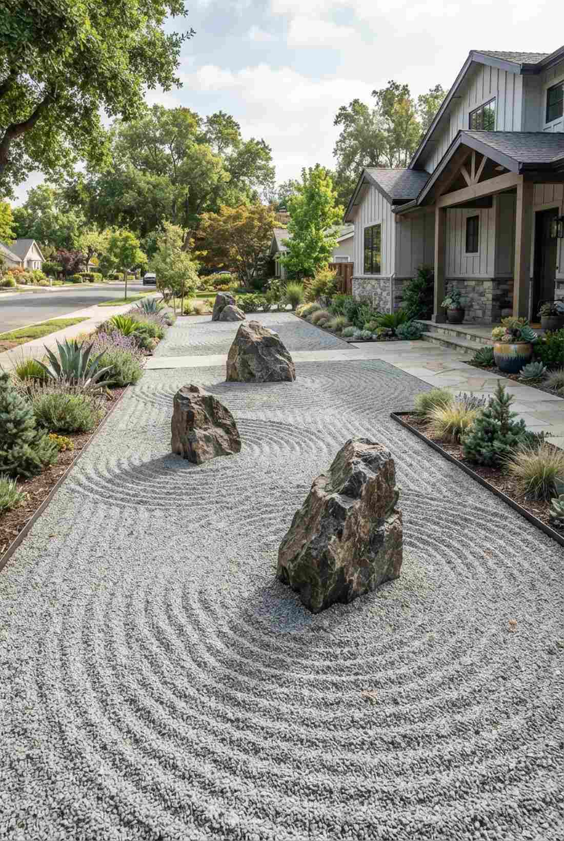 raked gravel ocean with island stones