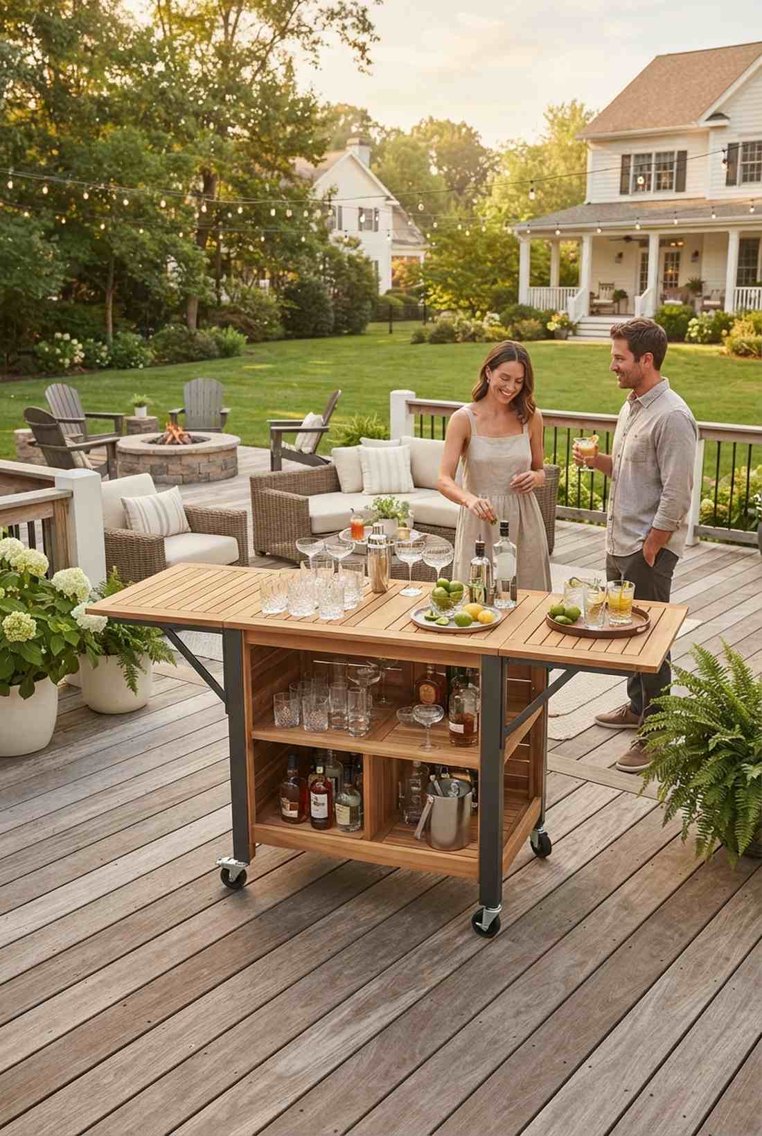 rolling bar cart with folding sides