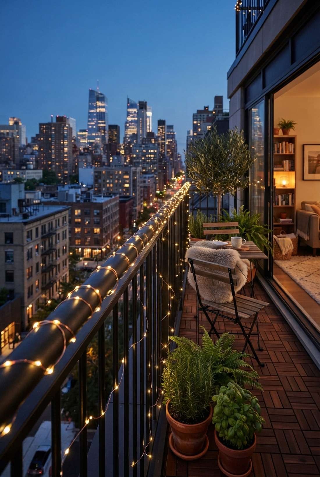 string light railing drape