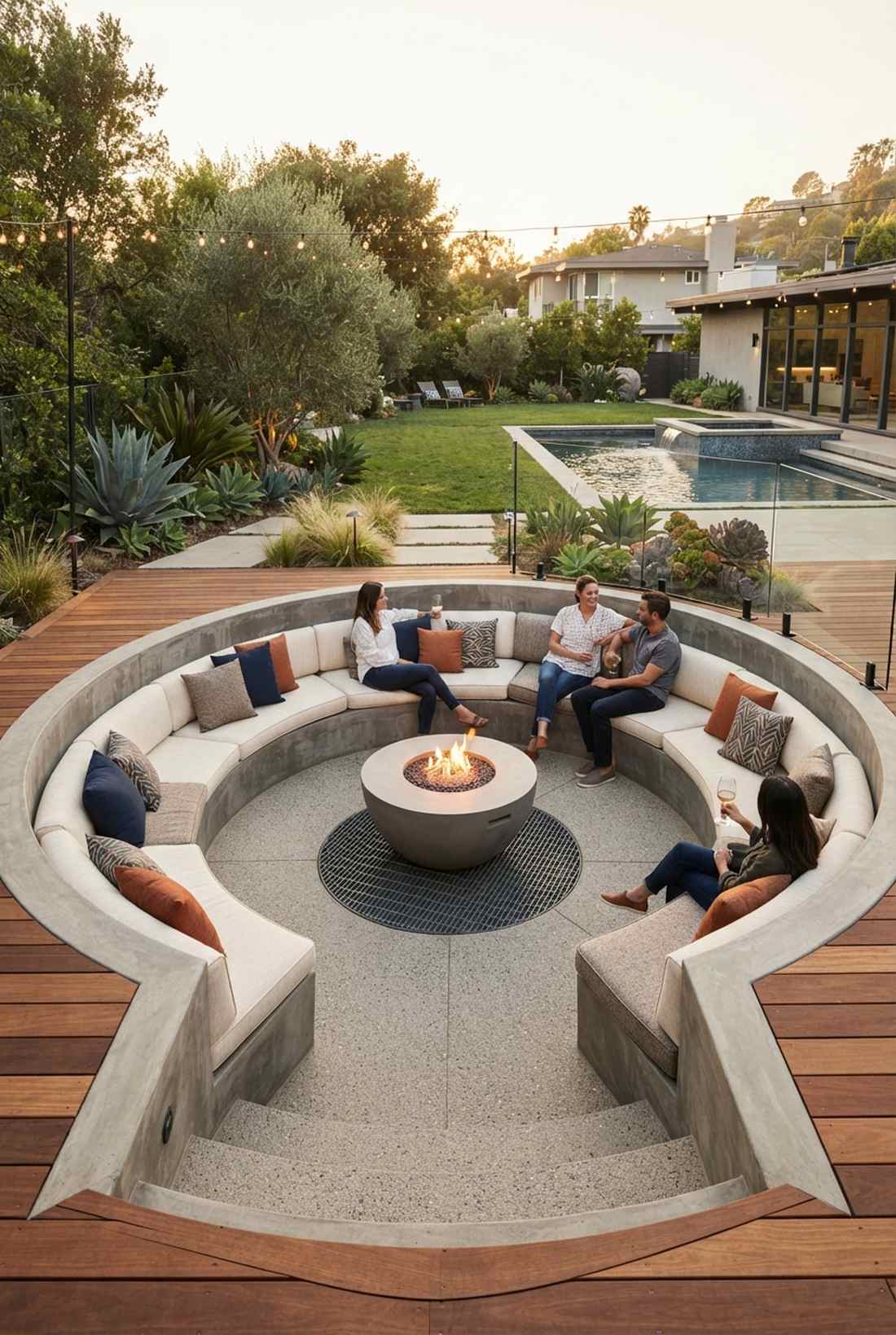 sunken conversation pit with perimeter seating