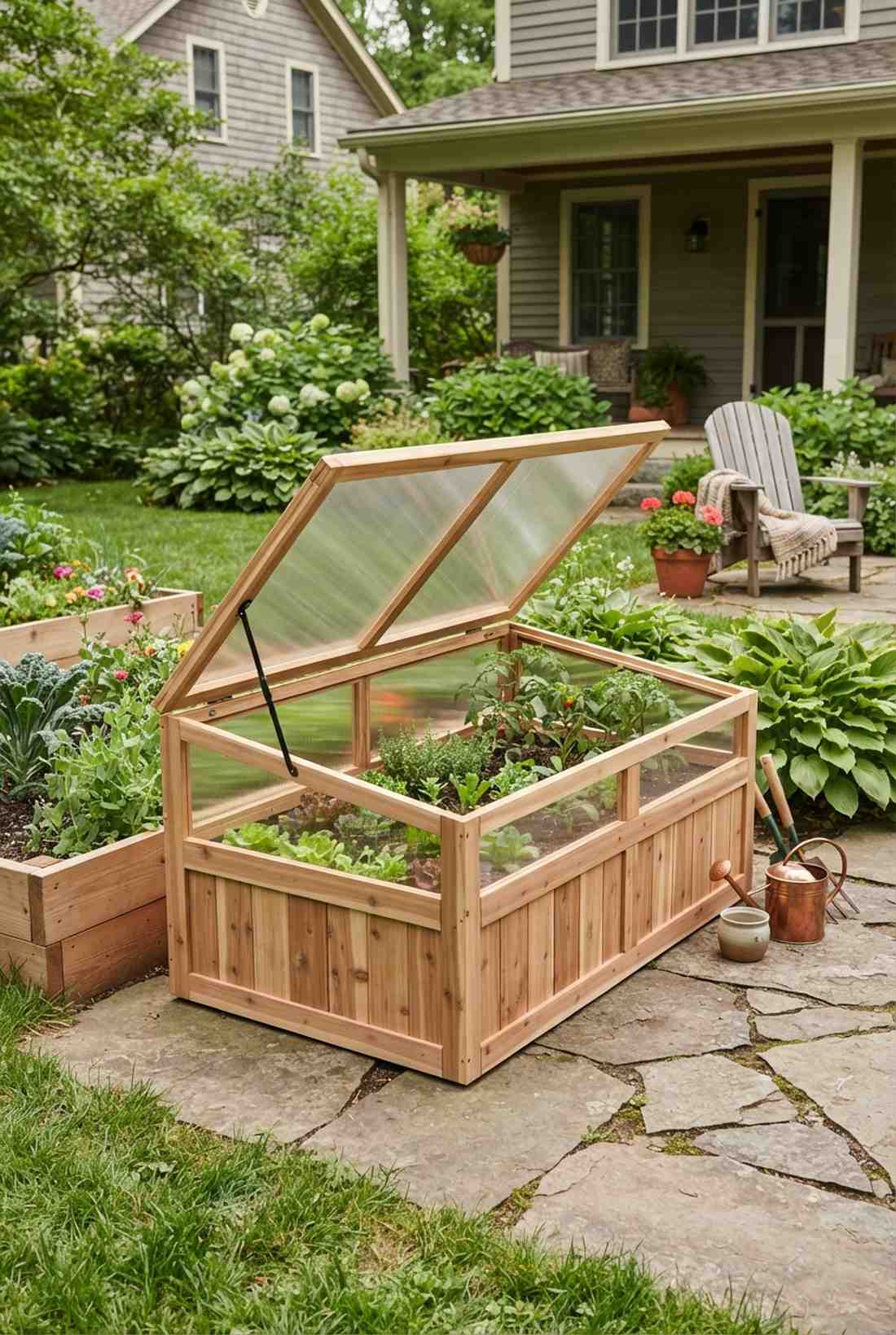 cedar mini greenhouse with cold frame lid