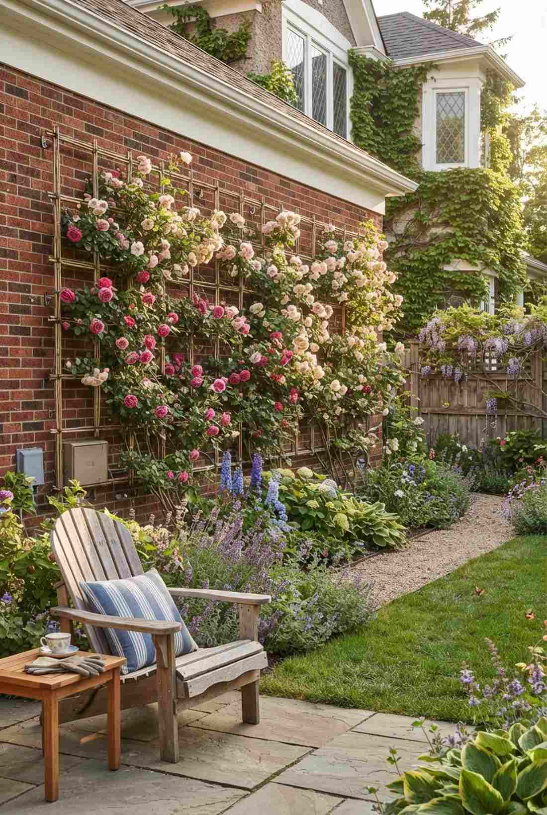 climbing rose covered trellises