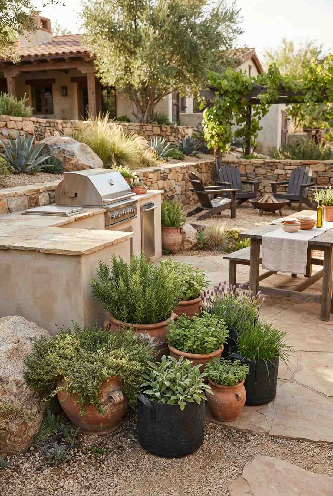 edible xeriscape pot garden