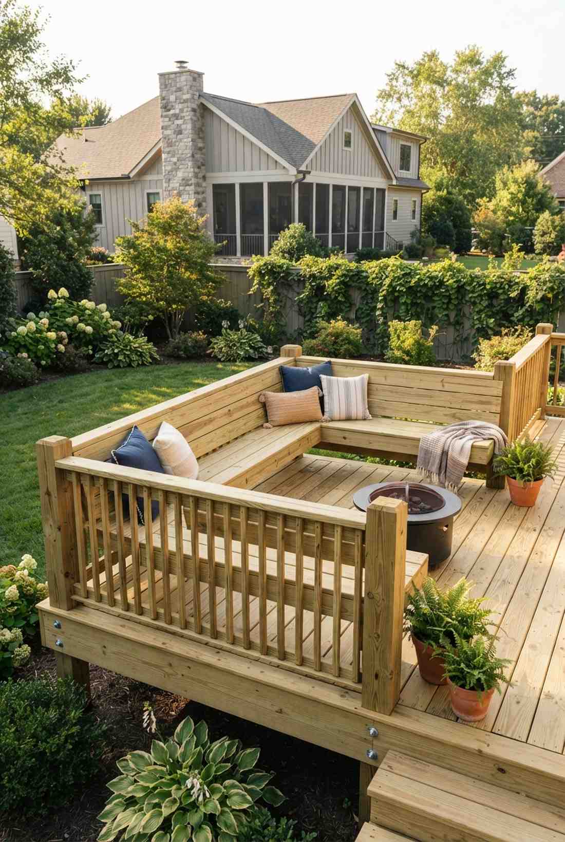 floating corner deck bench
