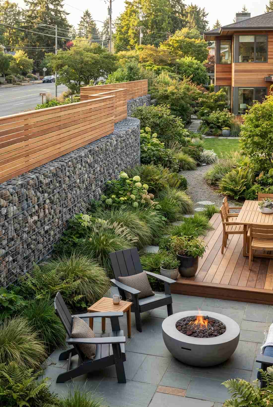 gabion basket and wood combination