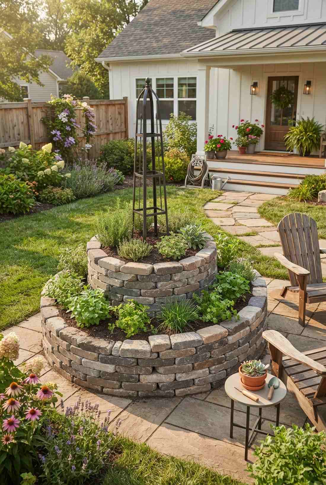 herb spiral with vertical elements