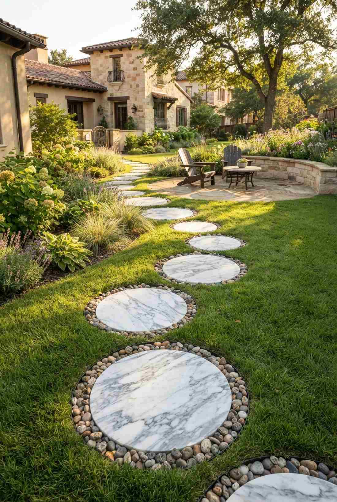 marble stepping discs with veining