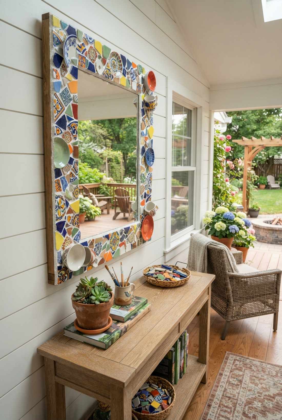 mosaic mirror frame with broken tiles