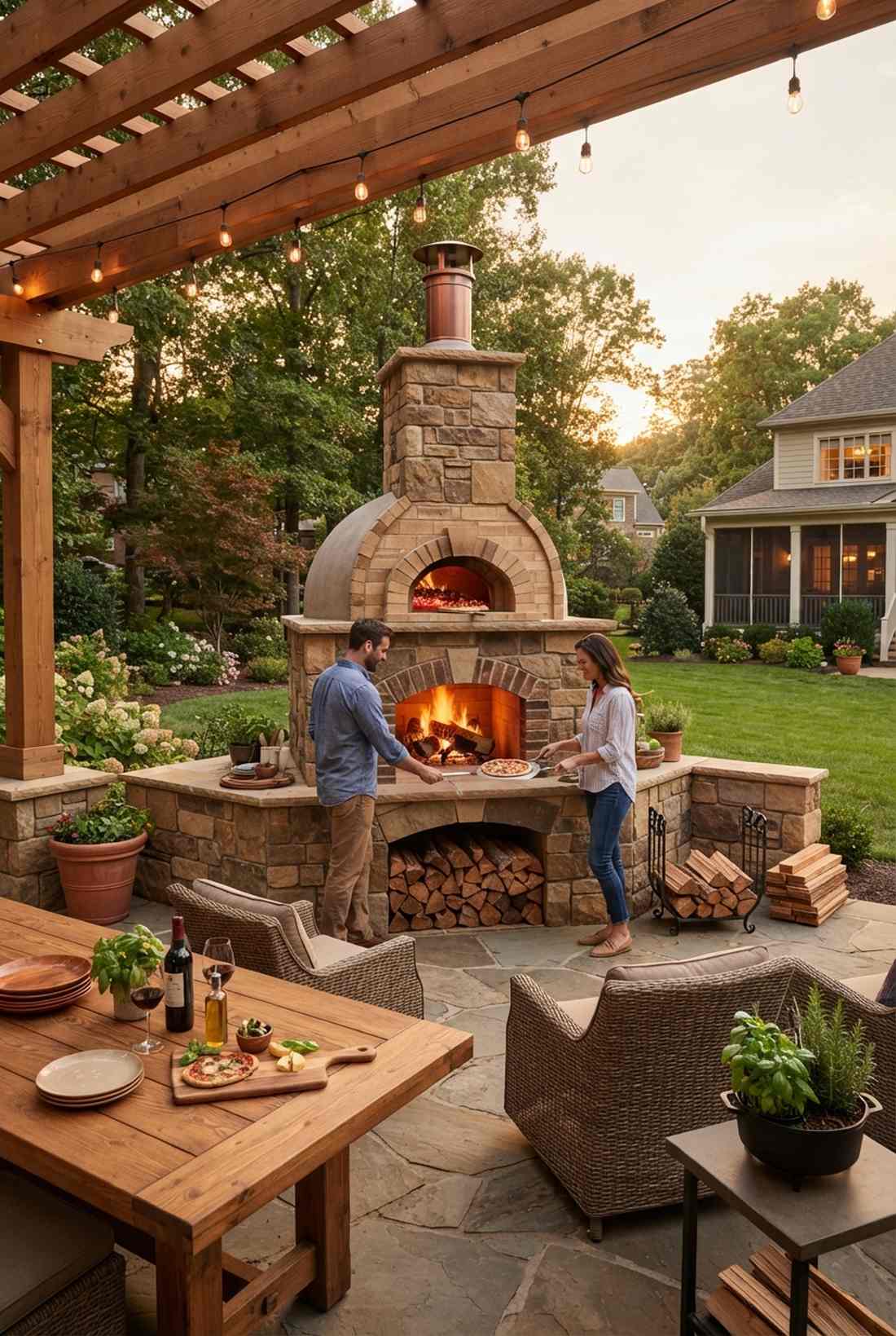 pizza oven and fireplace combination wall