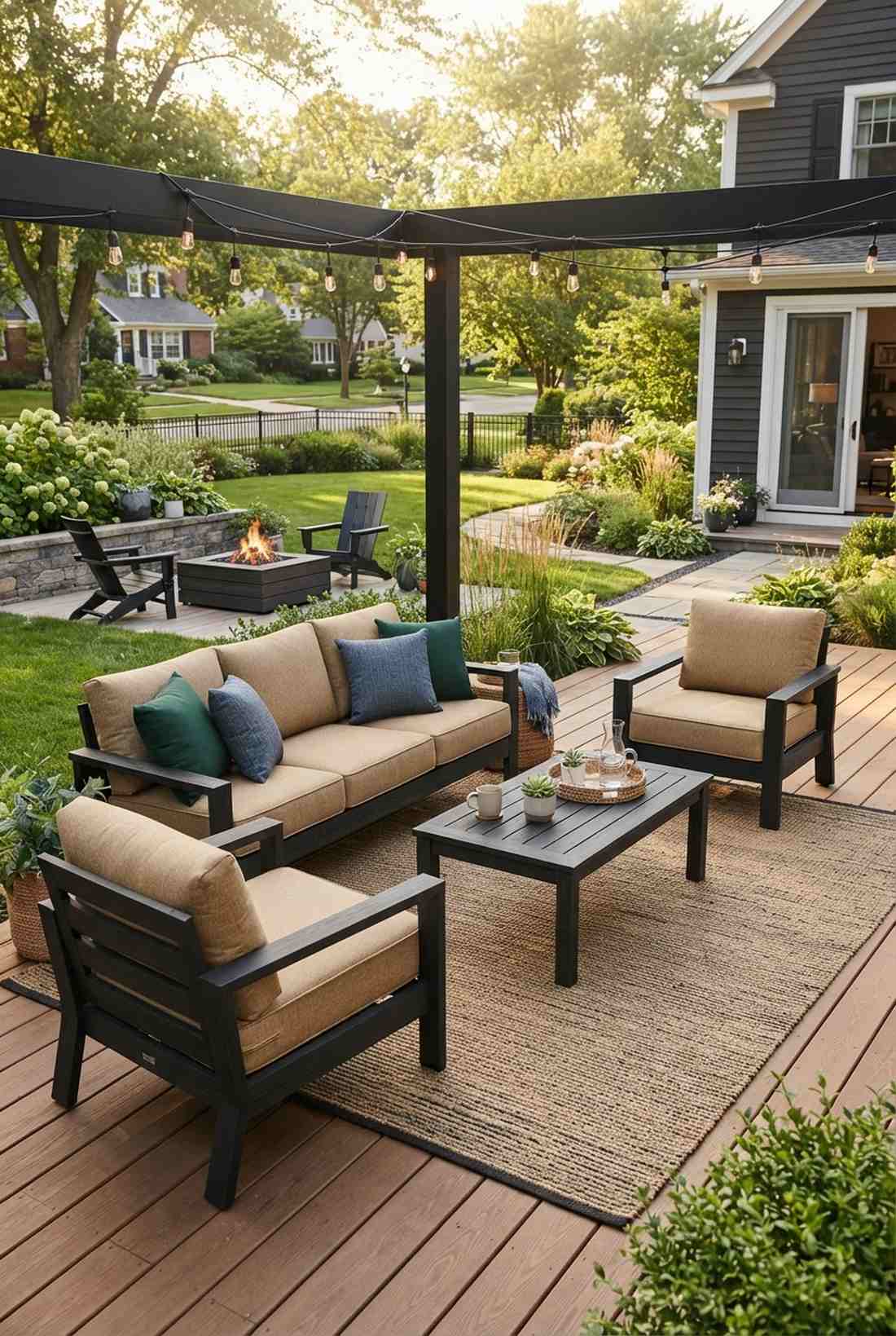 sand colored cushions on dark furniture