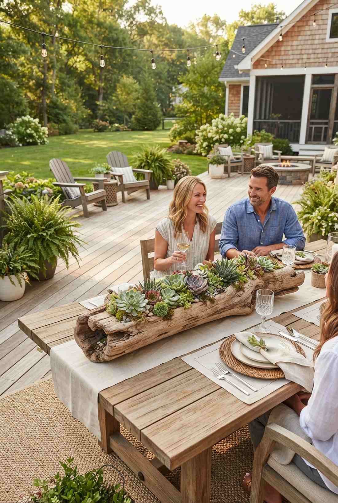 succulents in driftwood planters