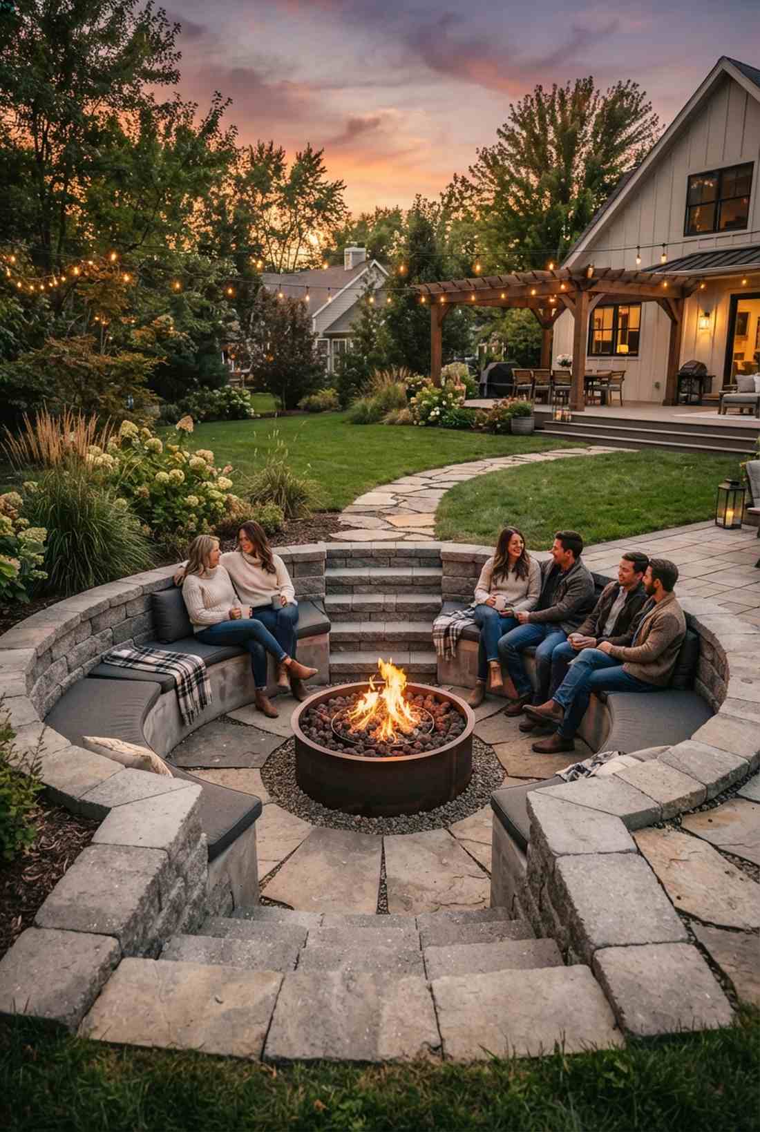 sunken fire pit seating