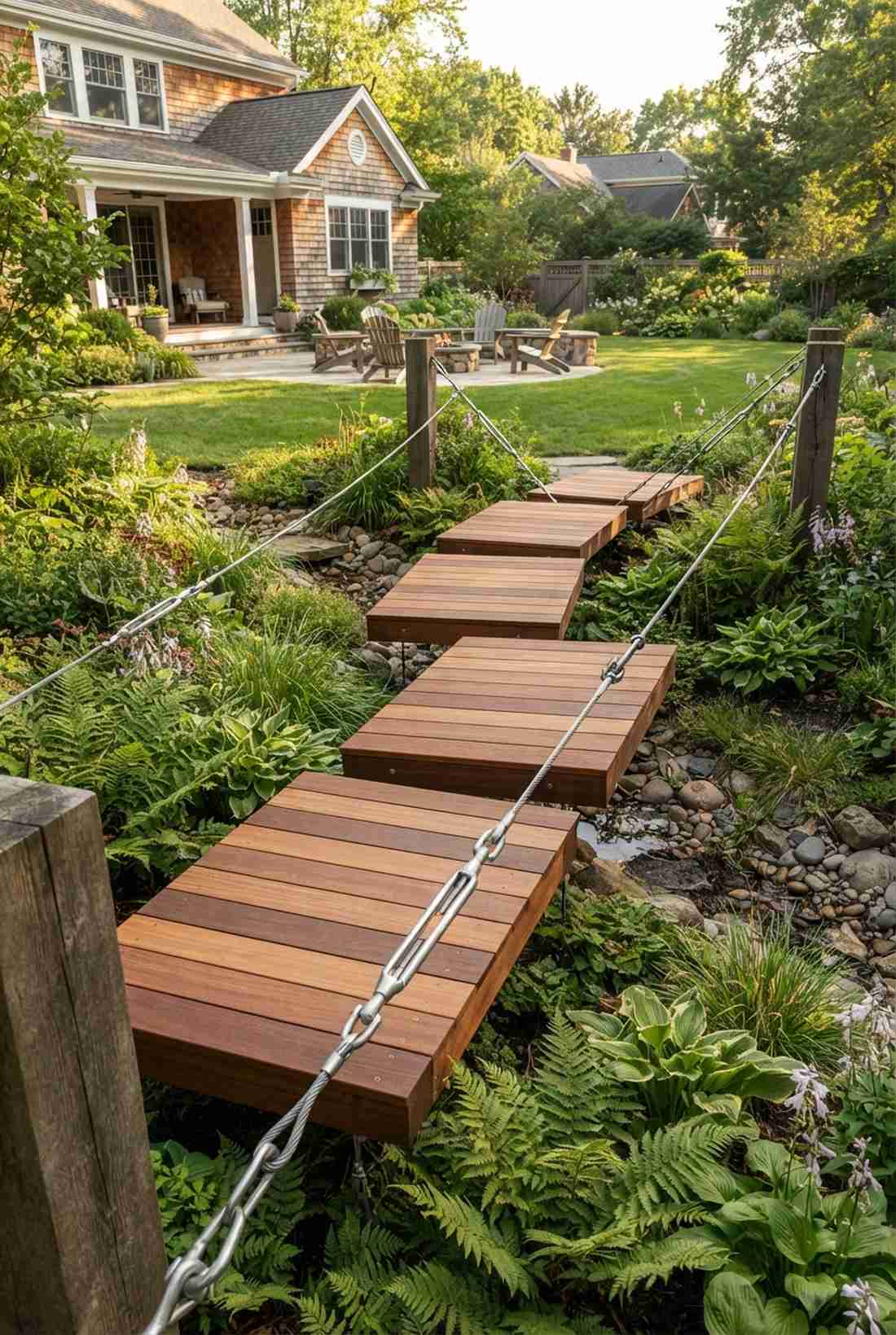 suspended wood deck sections