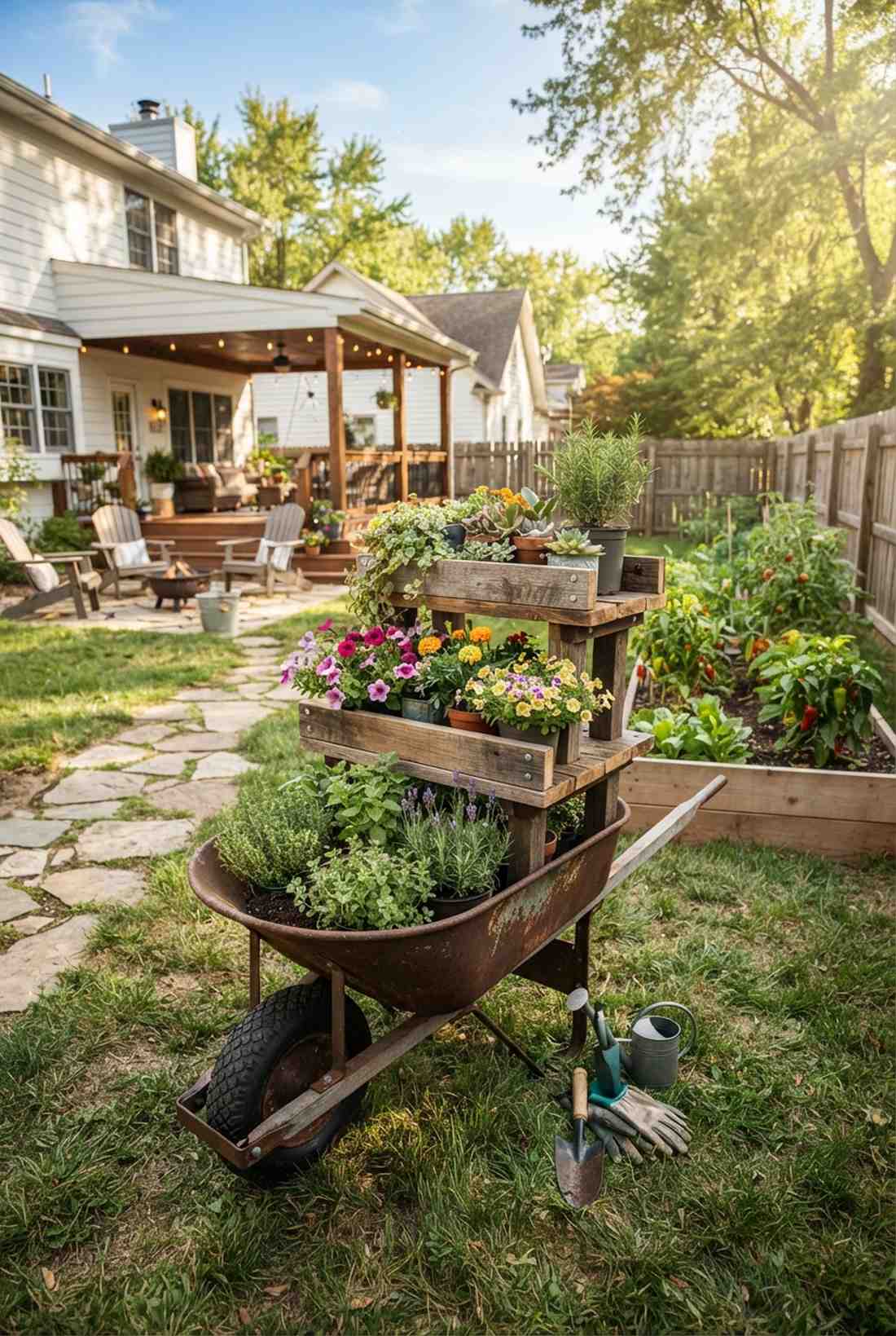 tiered wheelbarrow mobile garden