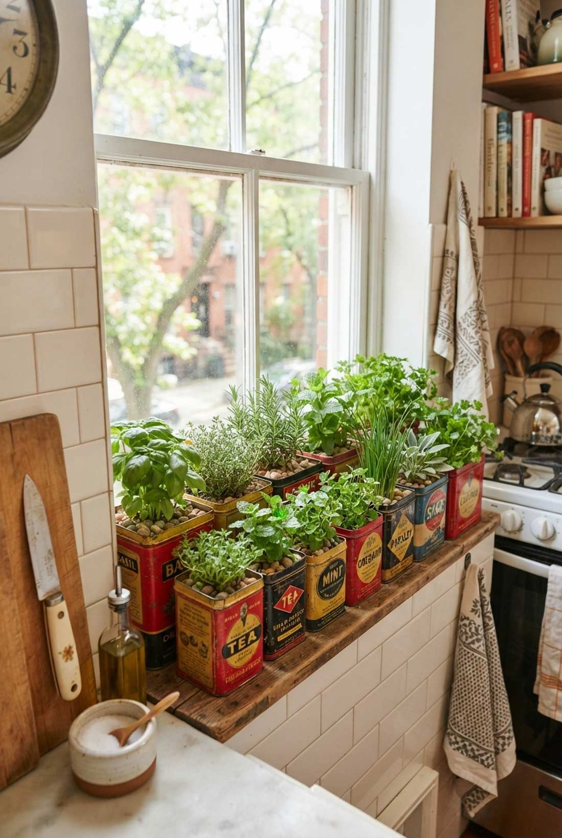 upcycled tea tin herb lineup