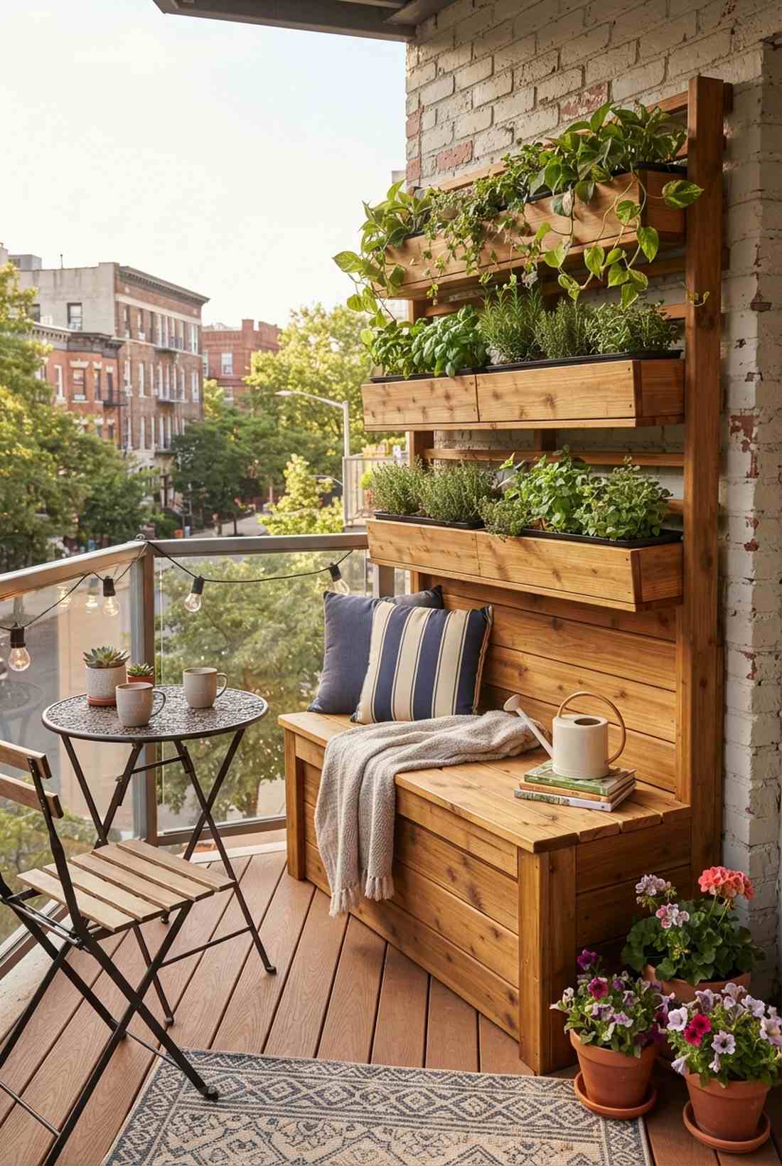 vertical planter with integrated bench