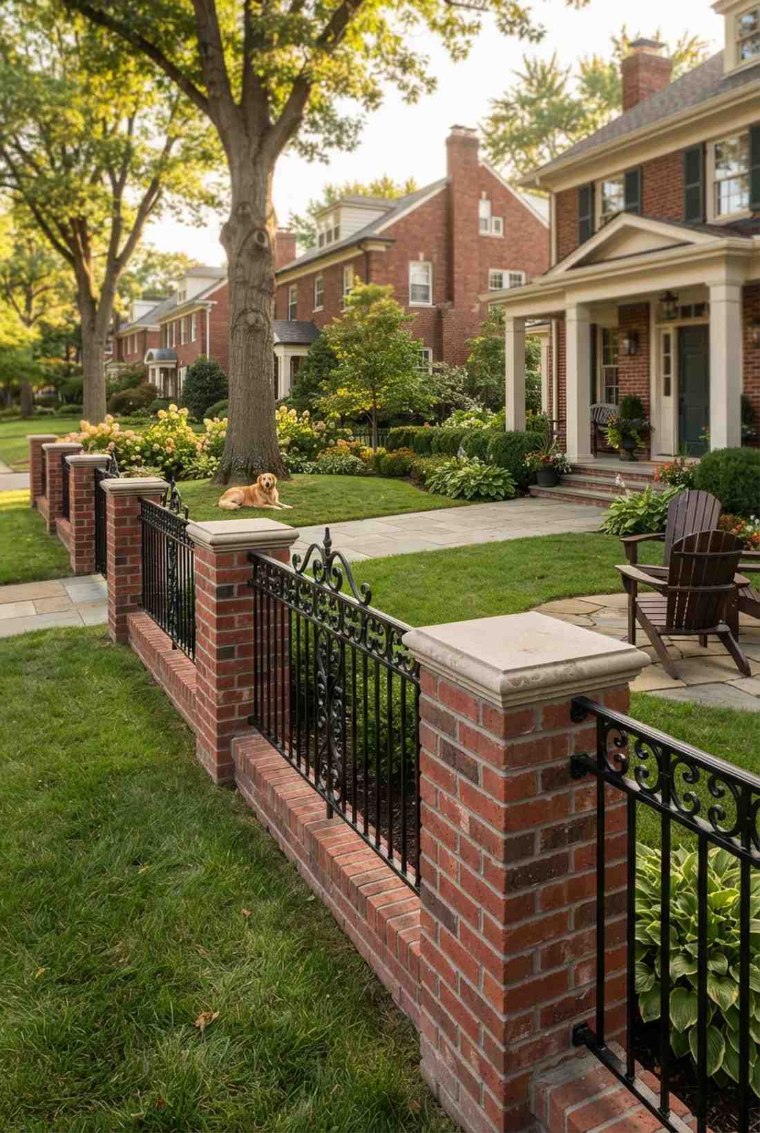 brick and wrought iron fence