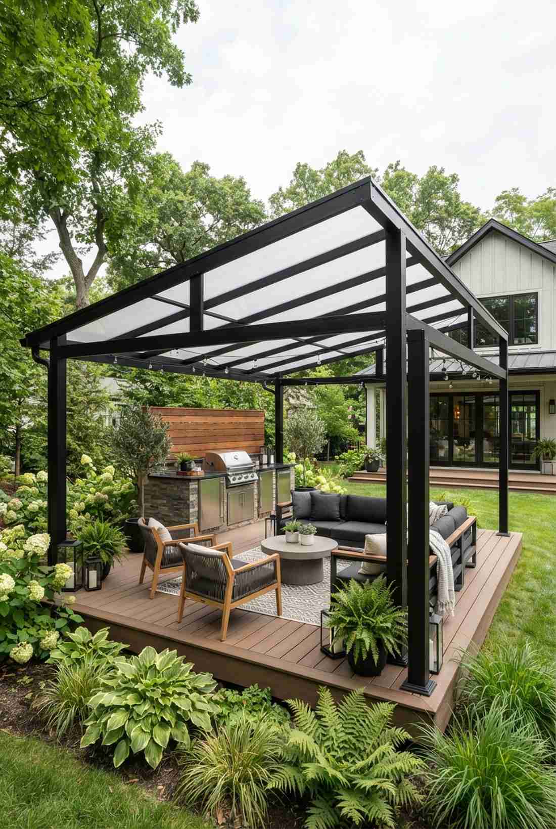 modern steel frame with polycarbonate roof