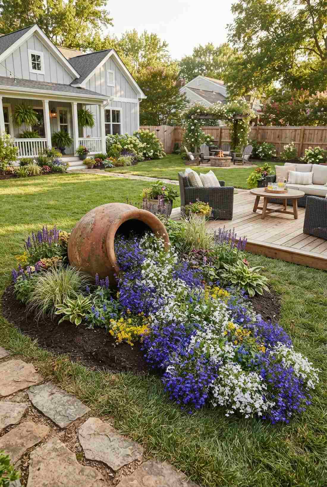 spilled pot flower cascade bed