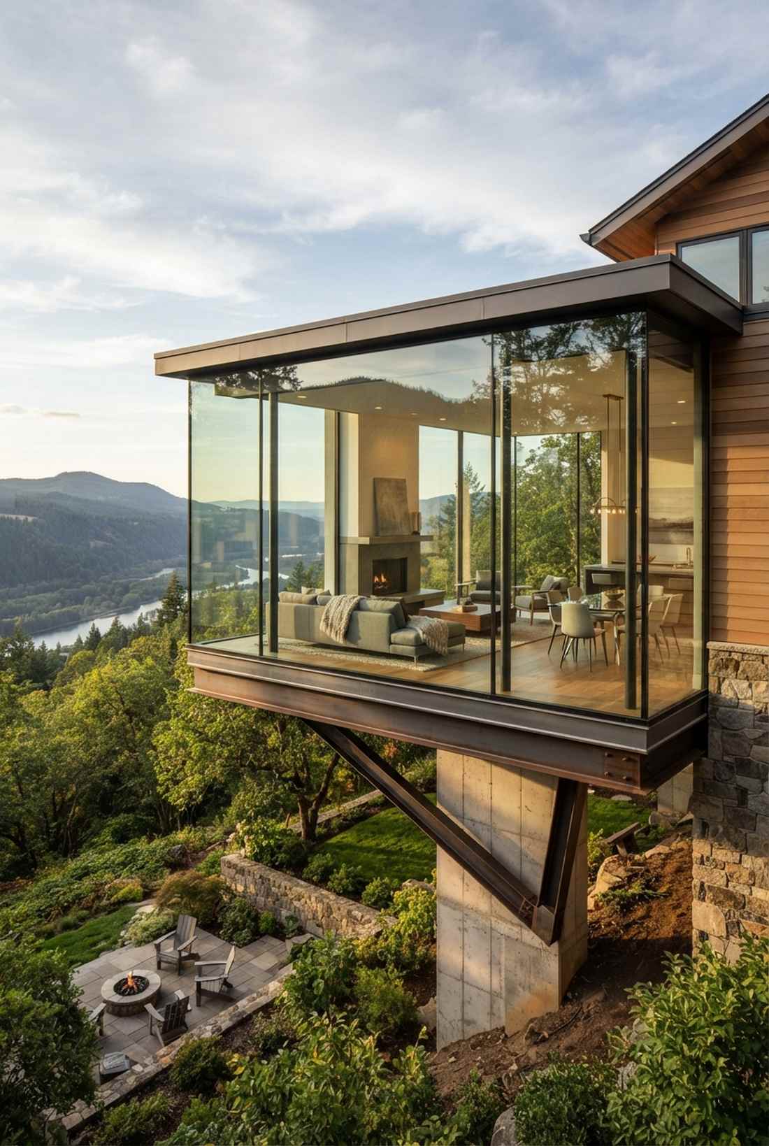 cantilevered glass walls
