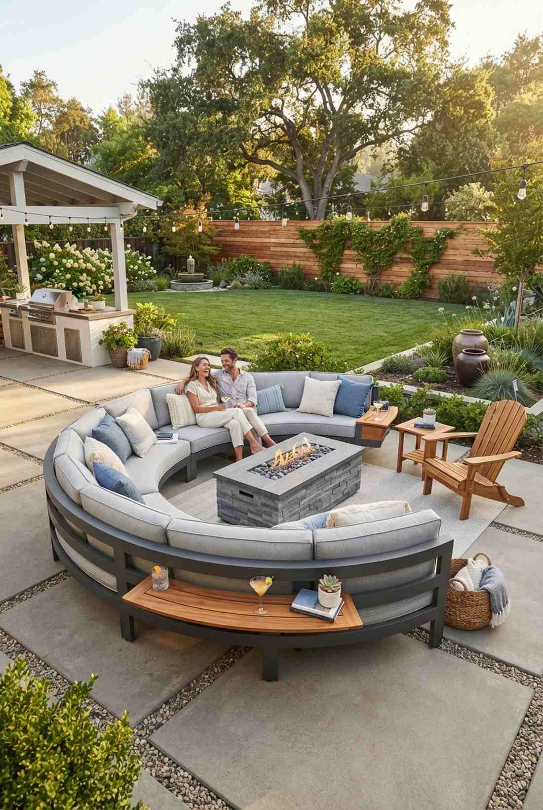 curved sectional with integrated side tables