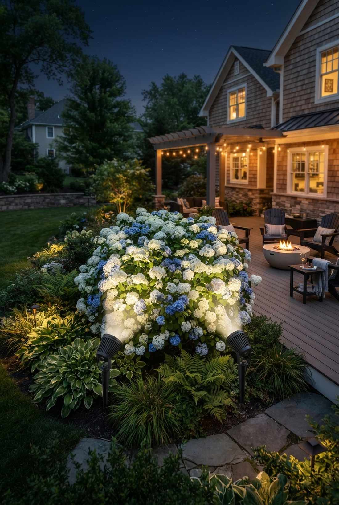 dual angle uplighting for wide canopy flowers
