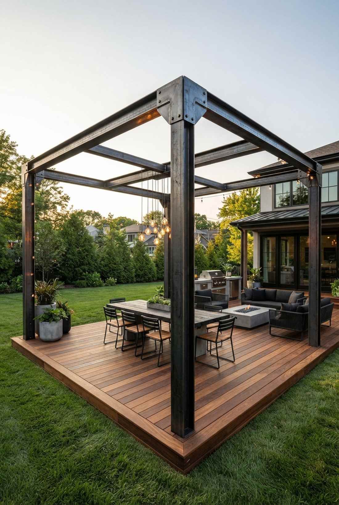 geometric cube pergola with steel beams