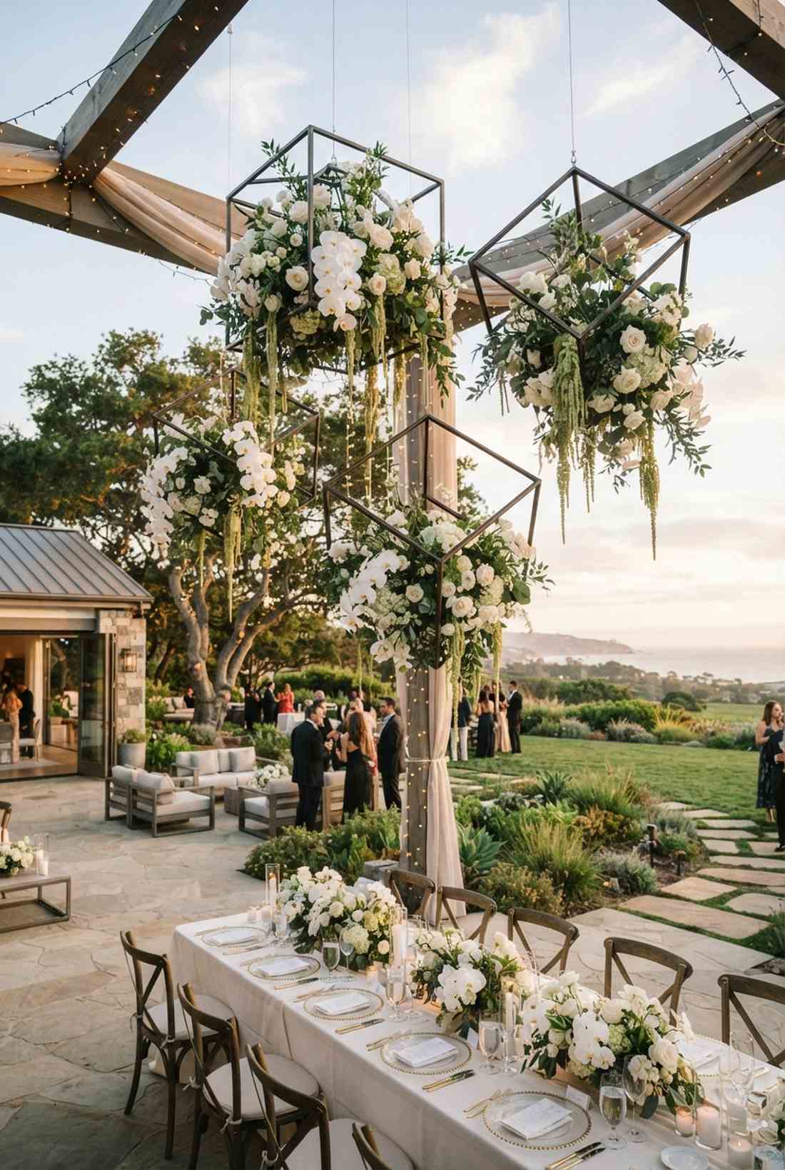 geometric suspended floral cube
