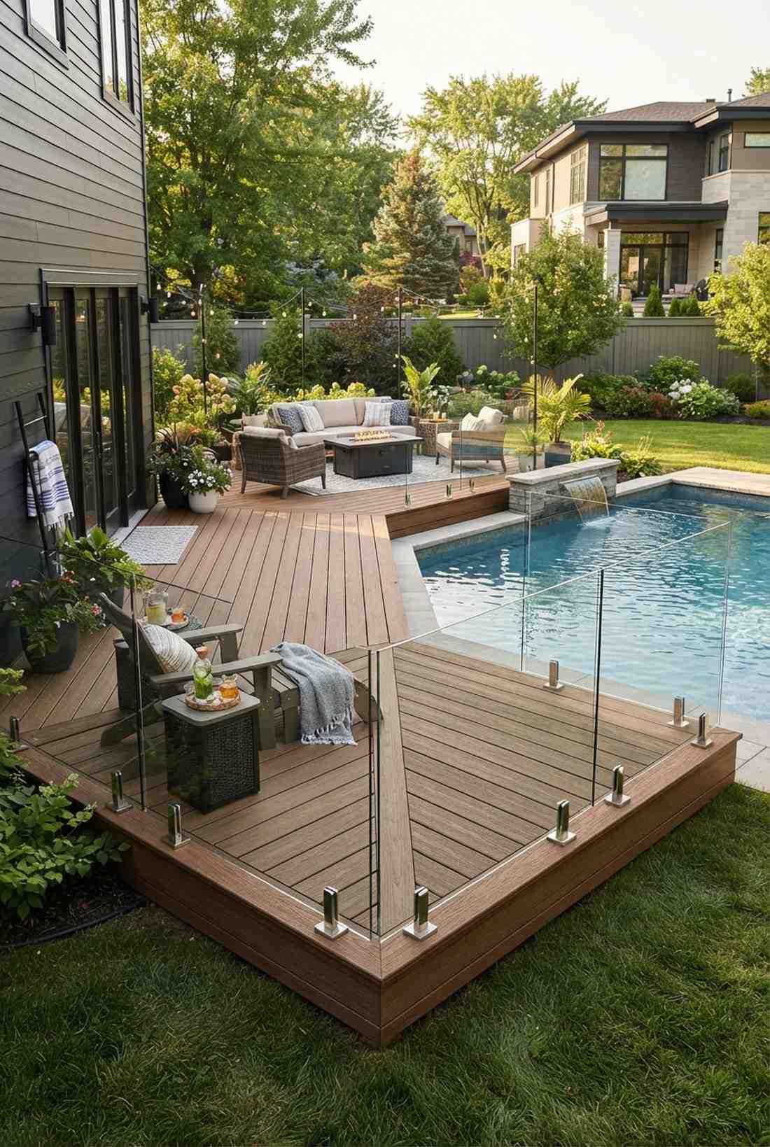 l shaped pool corner patio