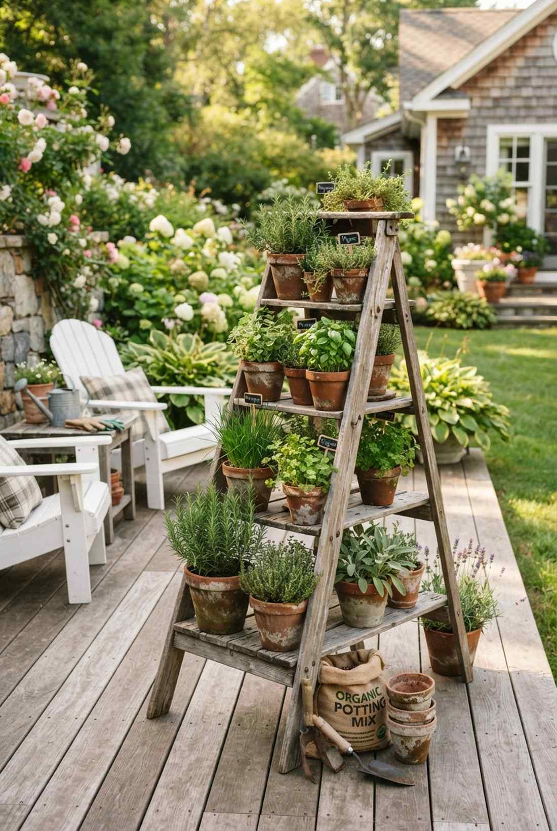 ladder shelf herb display