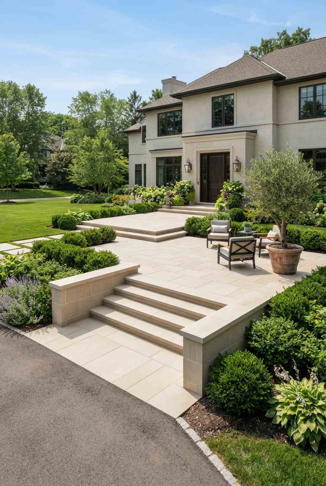 mortared limestone terrace