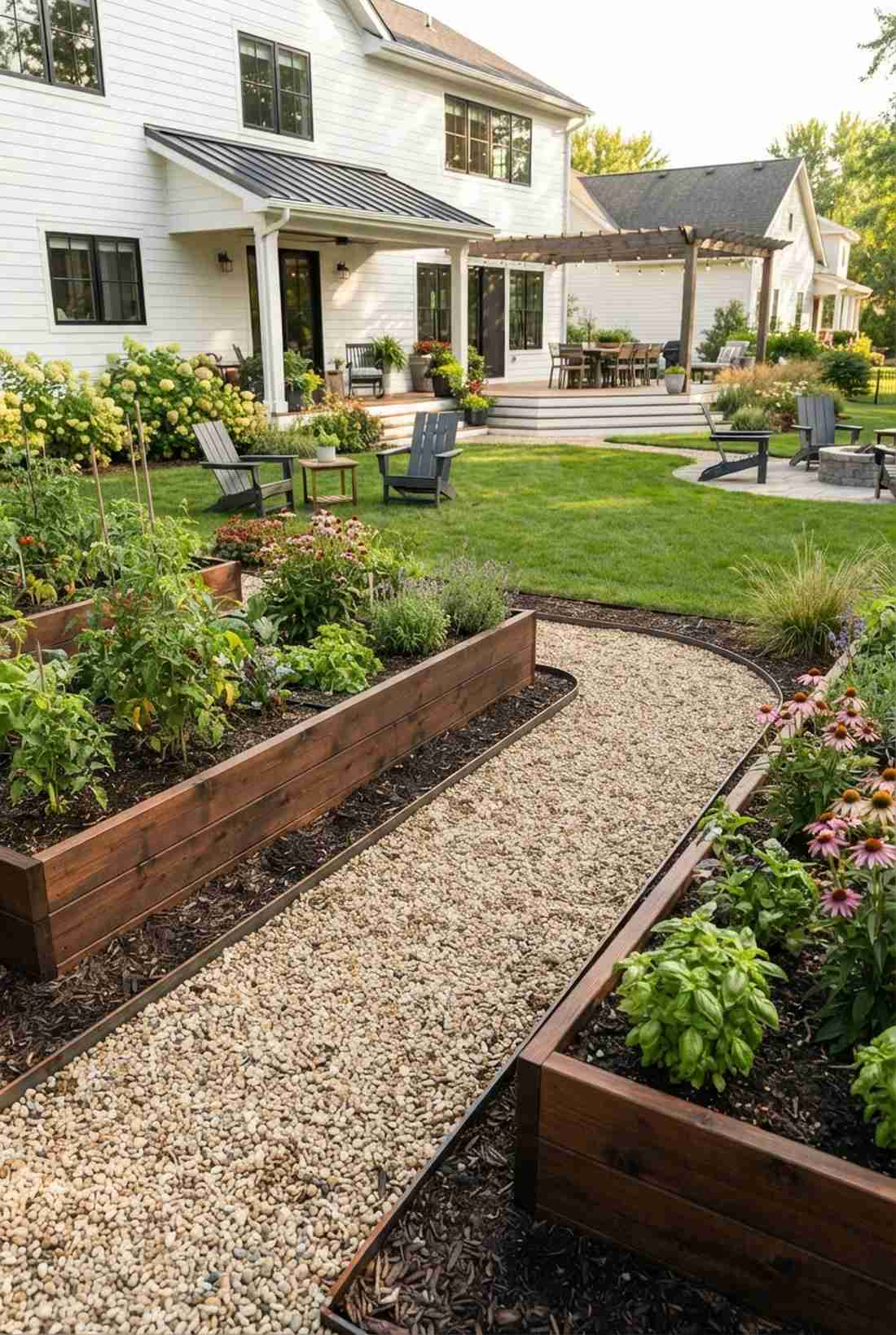 pea gravel between steel edging