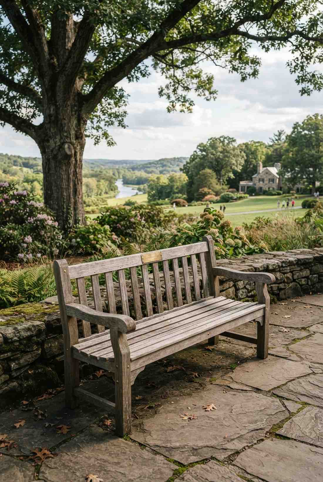 teak memorial bench with brass plaques