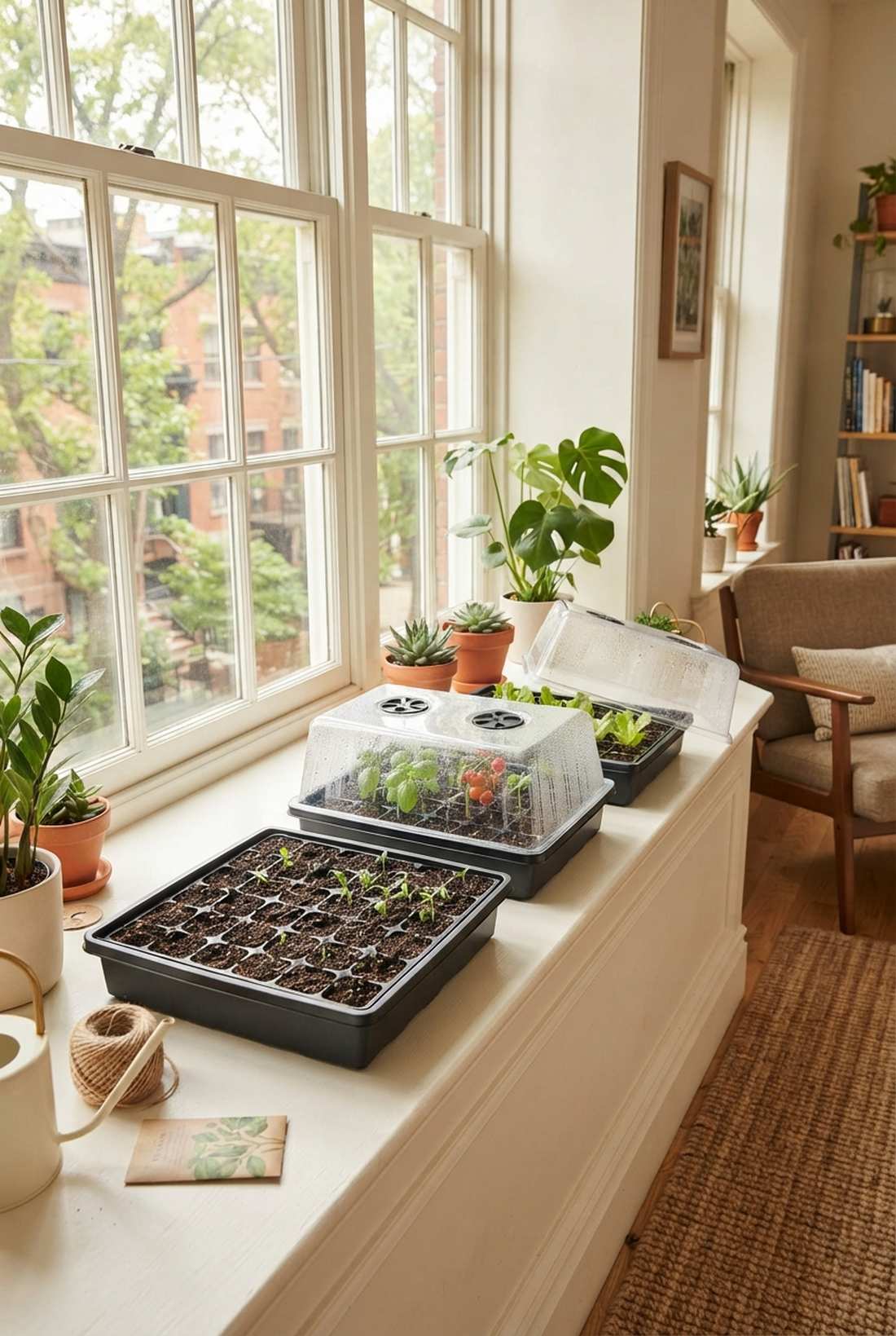 three pack windowsill trays with humidity domes