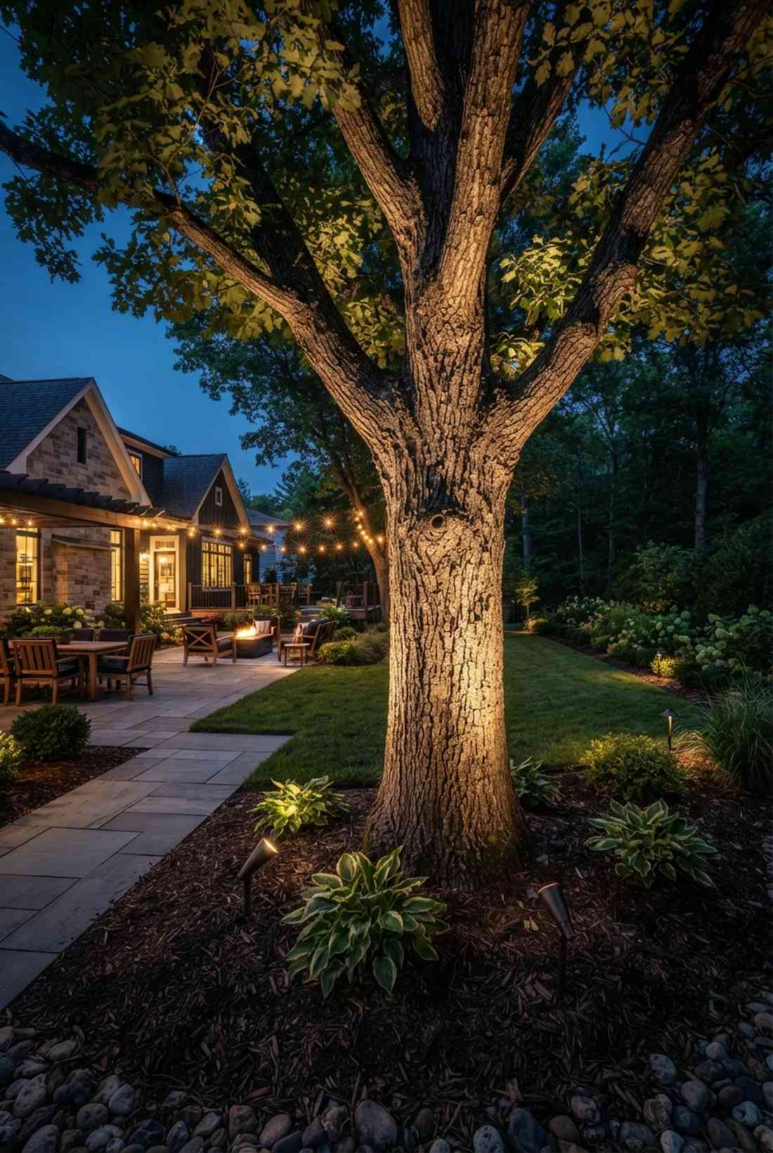 tree uplighting with directional spotlights