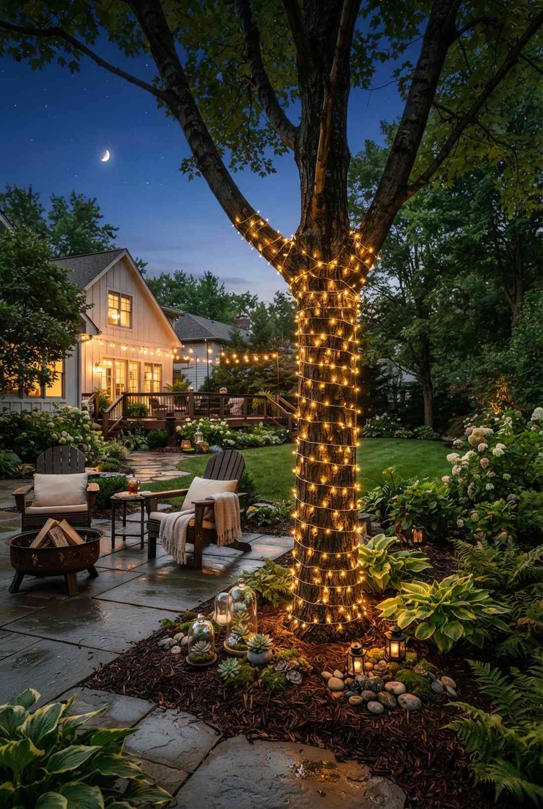 tree wrapped fairy lights