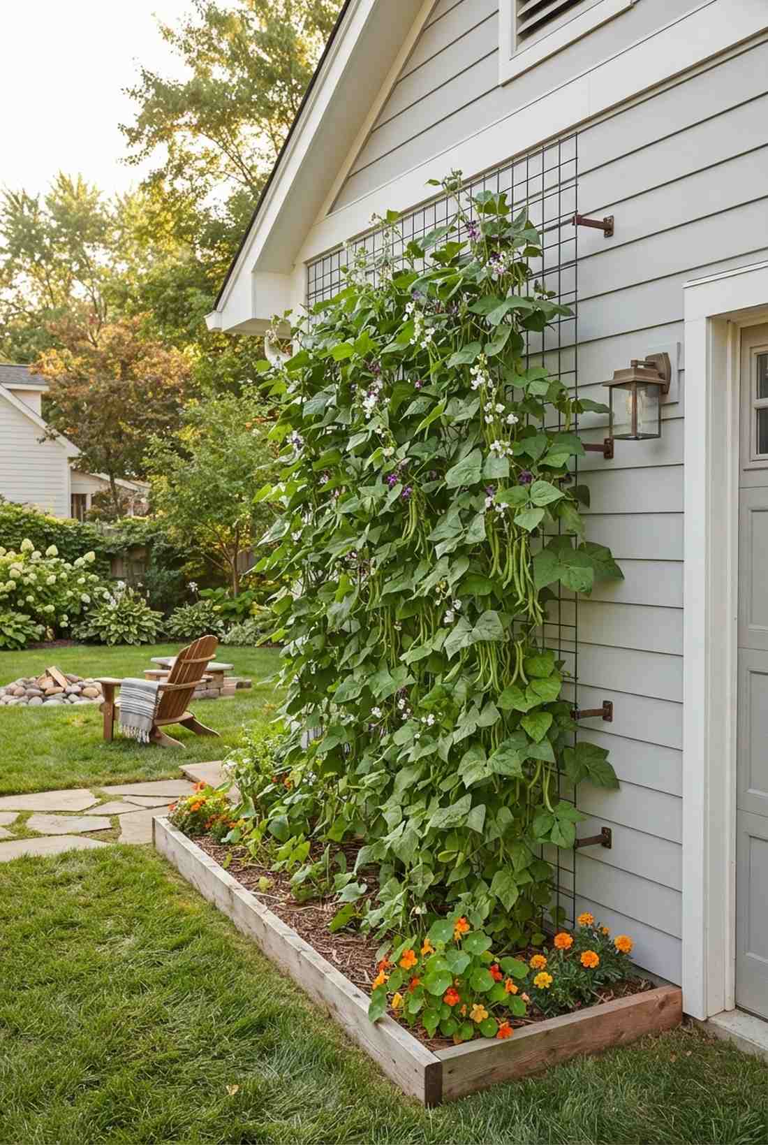vertical wall trellis for pole beans
