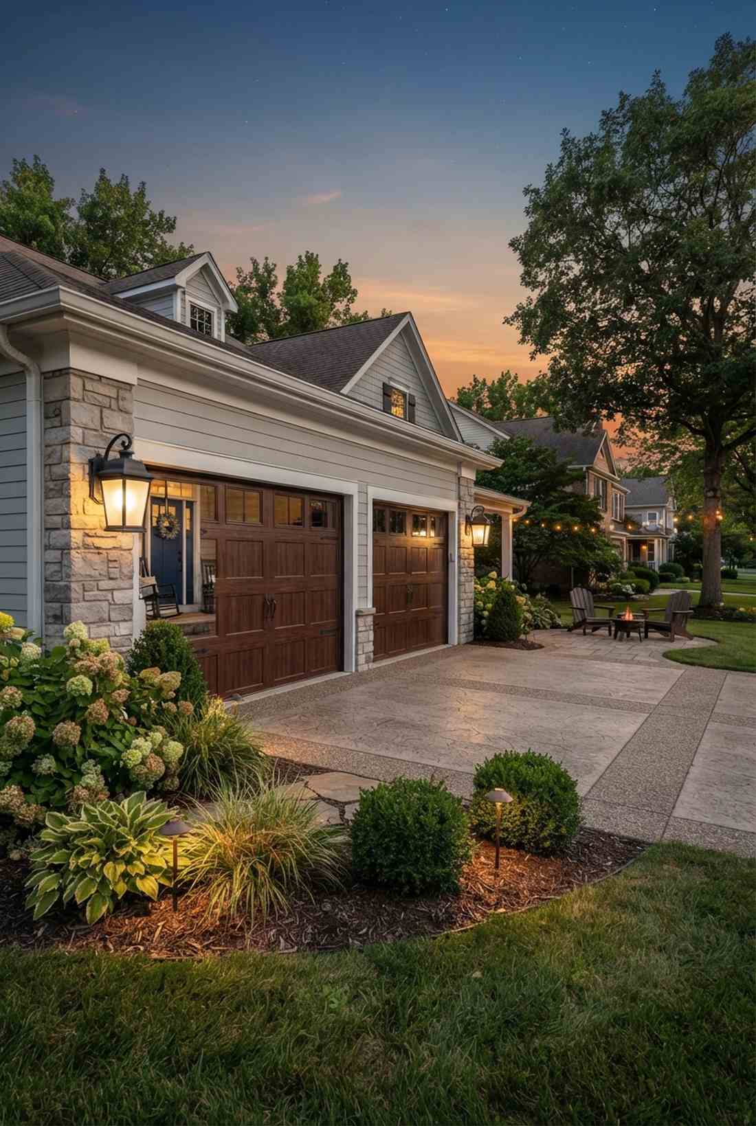wall mounted sconces flanking garage sides