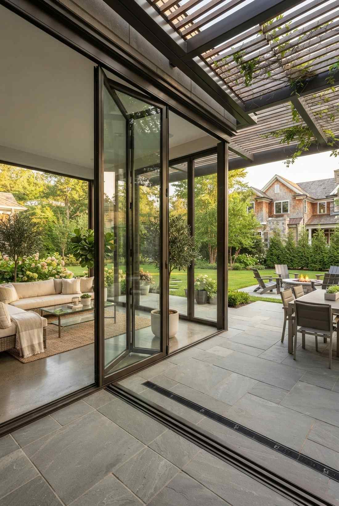 bi fold glass door pergola enclosure