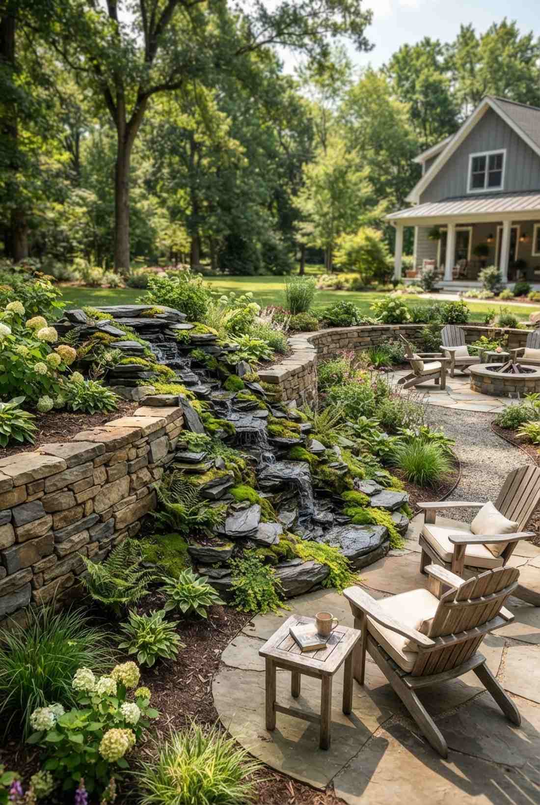 dry waterfall with moss accents