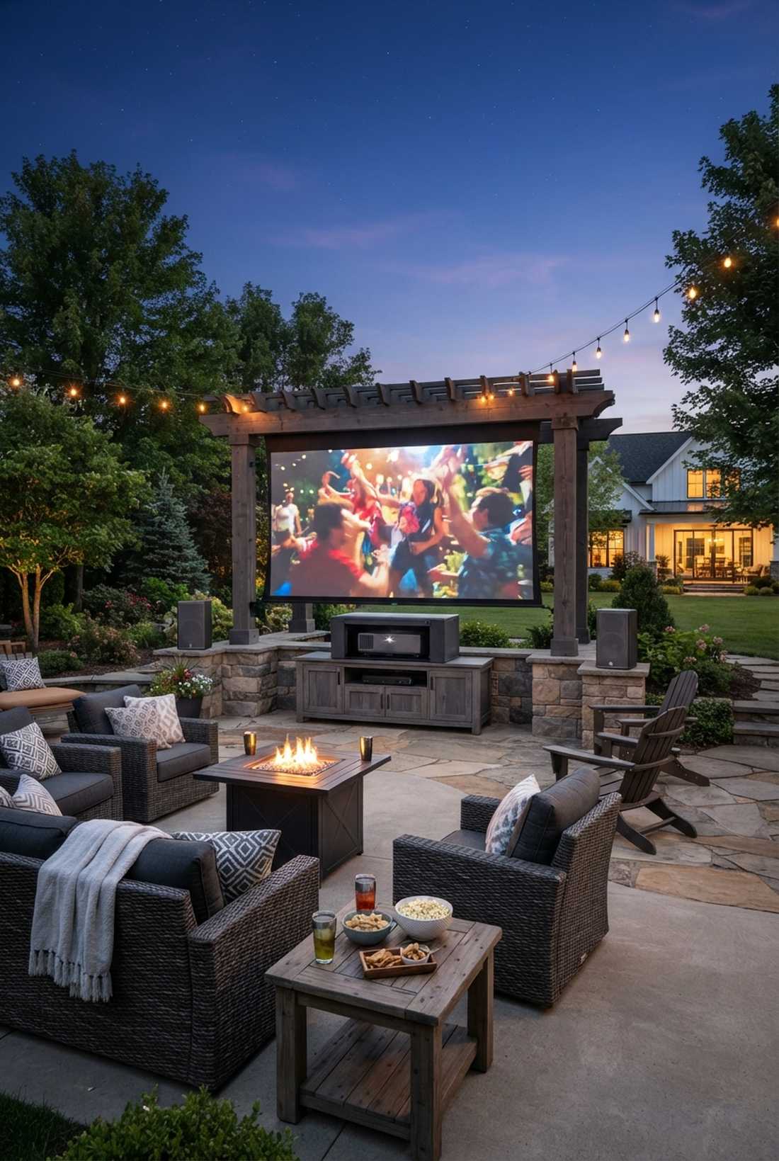 outdoor home theater with projection screen