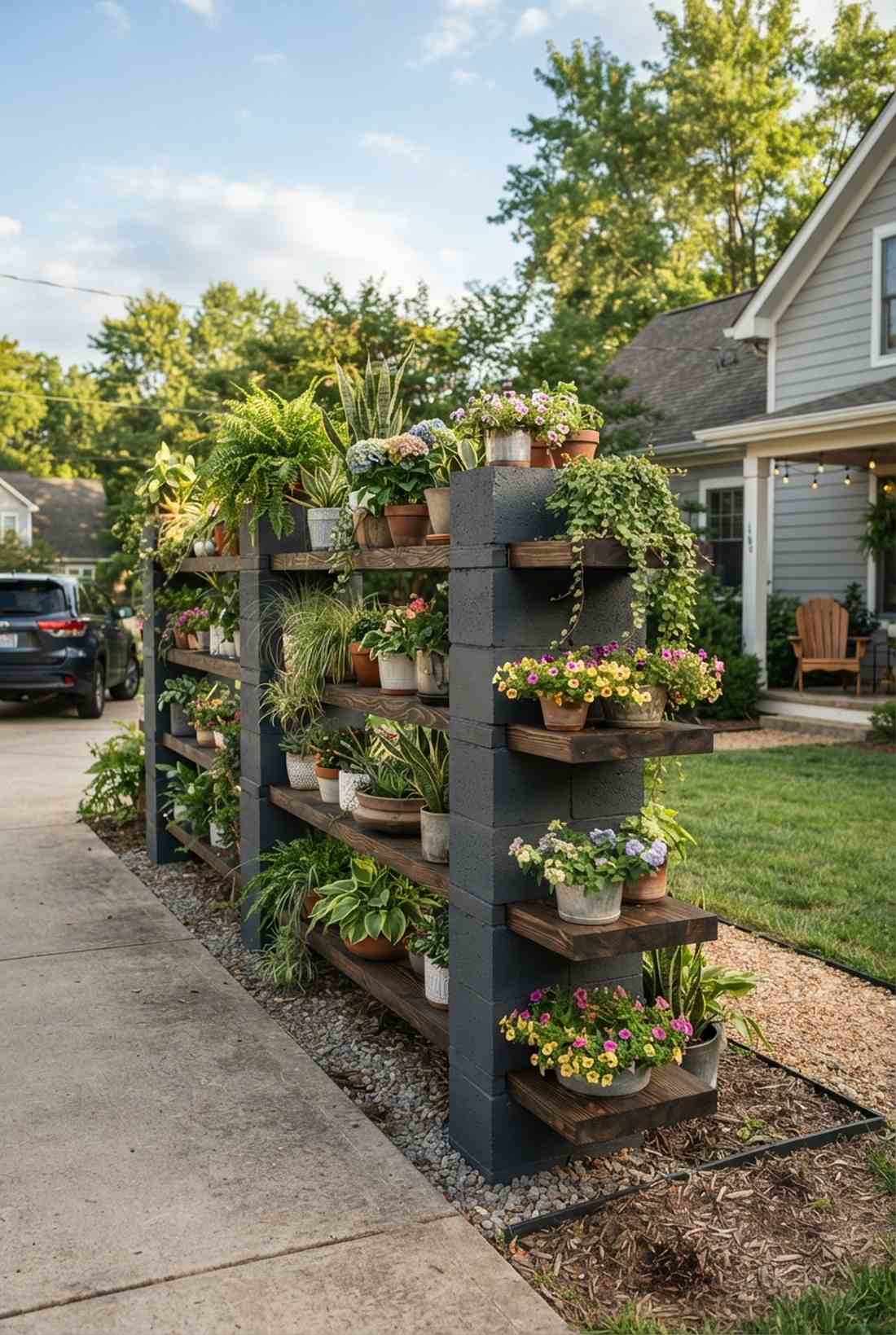 stacked cinder block planter