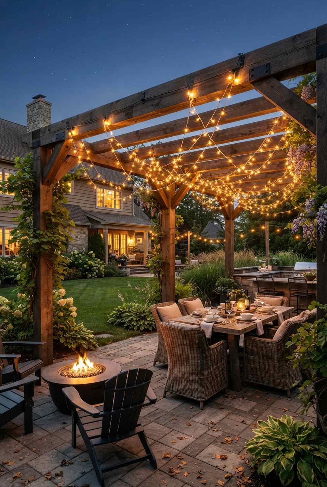 warm white pergola draping