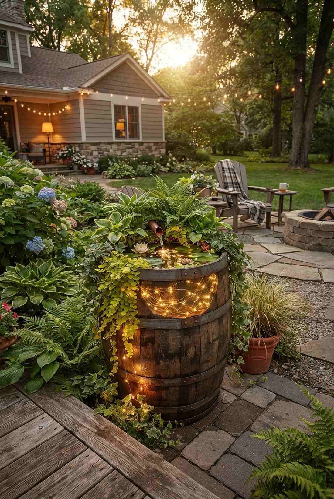whiskey barrel fountain surrounds
