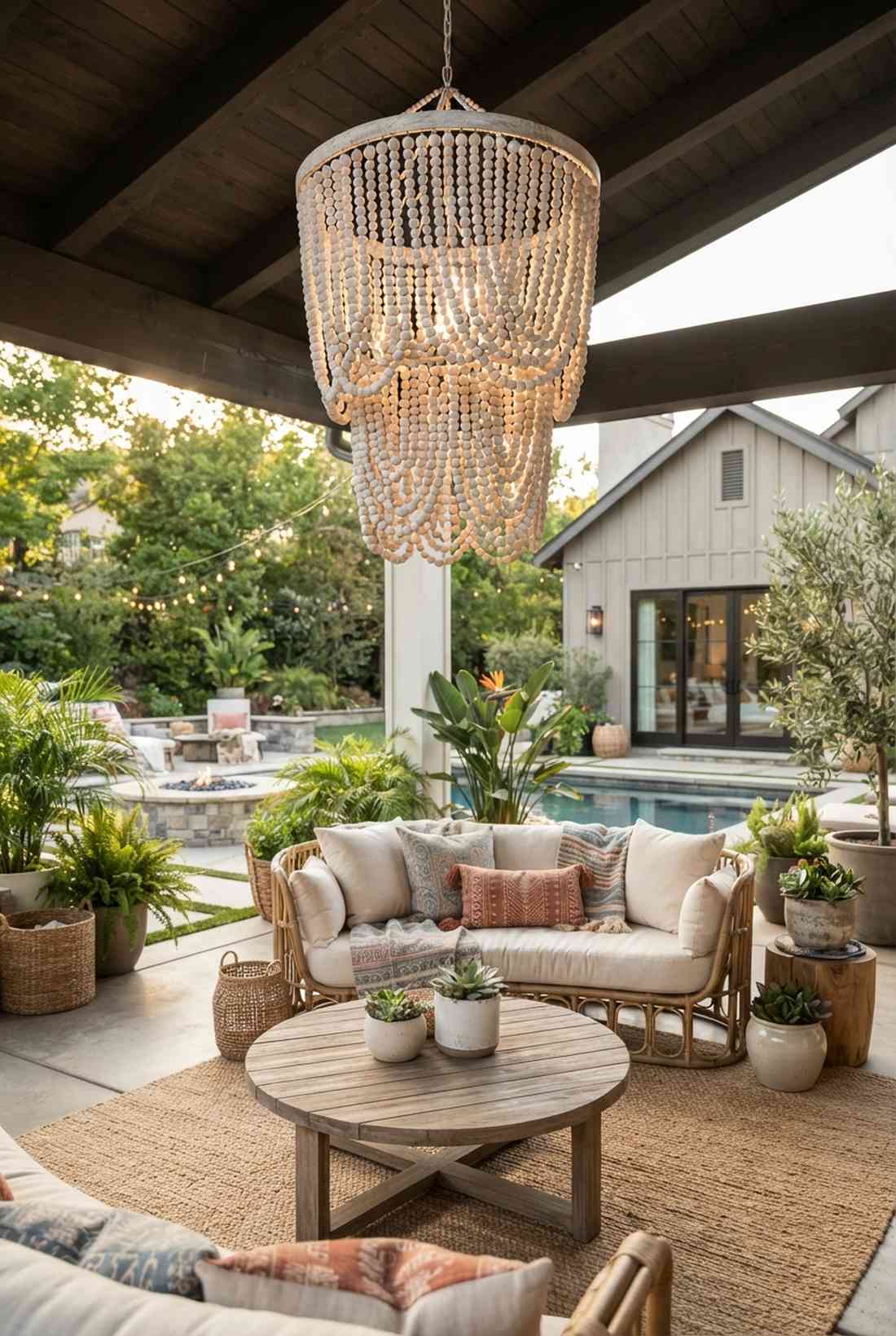 beaded wood chandeliers