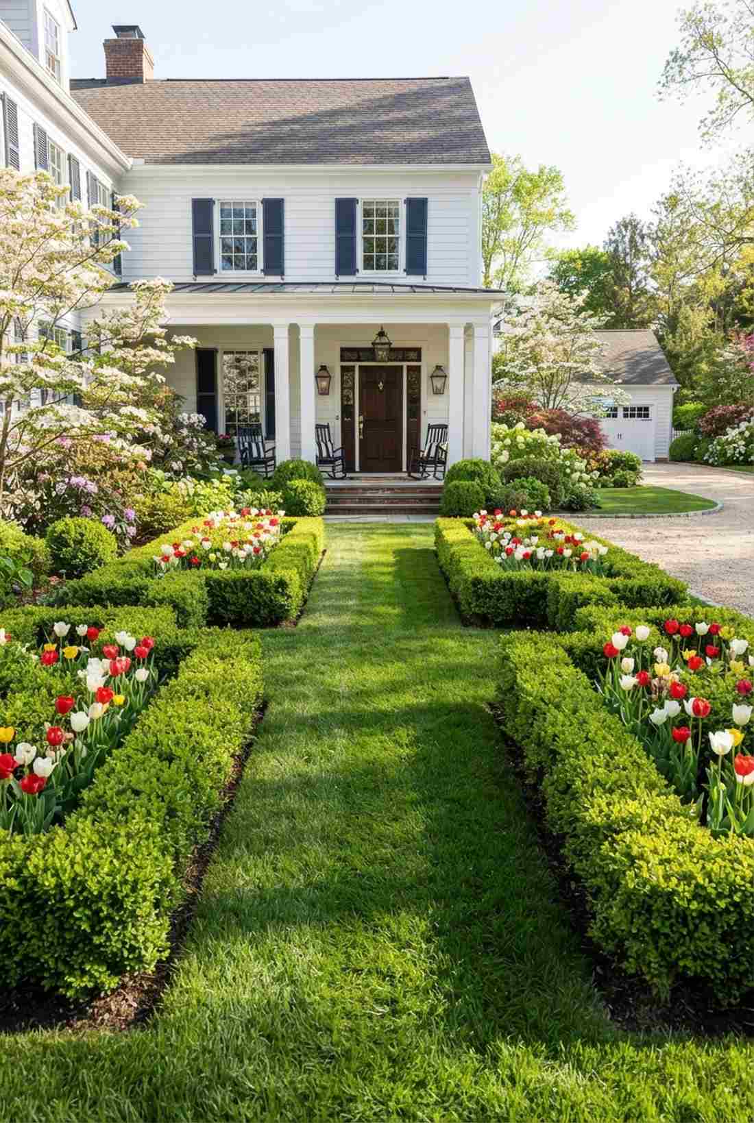 boxwood parterres flanking central lawn