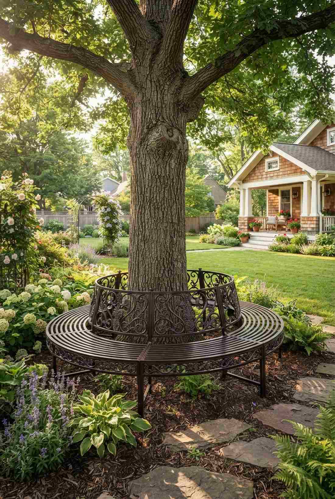 curved metal garden bench seats