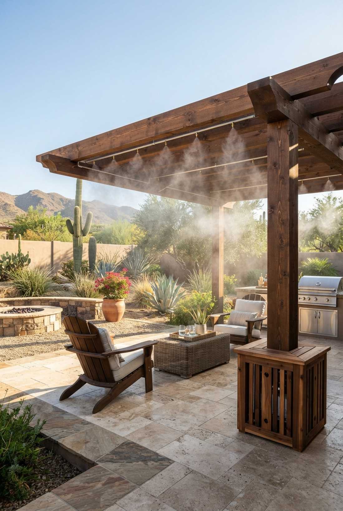 pergola with integrated misting system