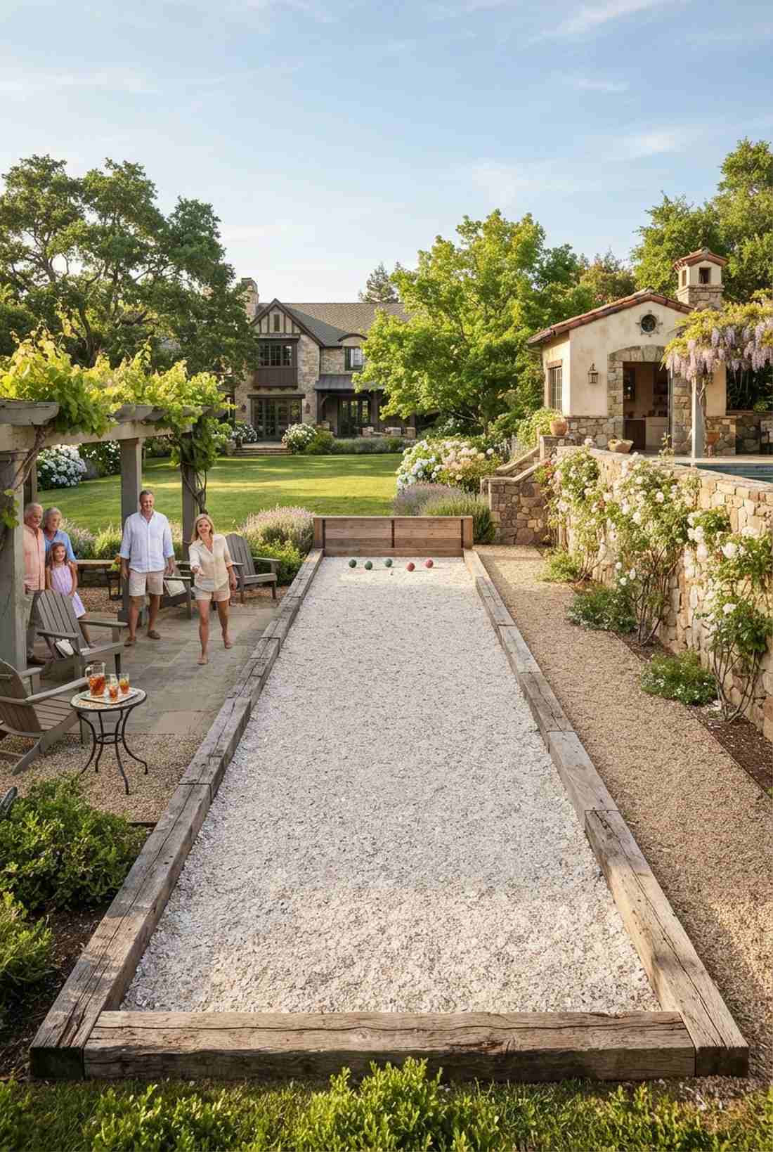 bocce ball court with crushed stone