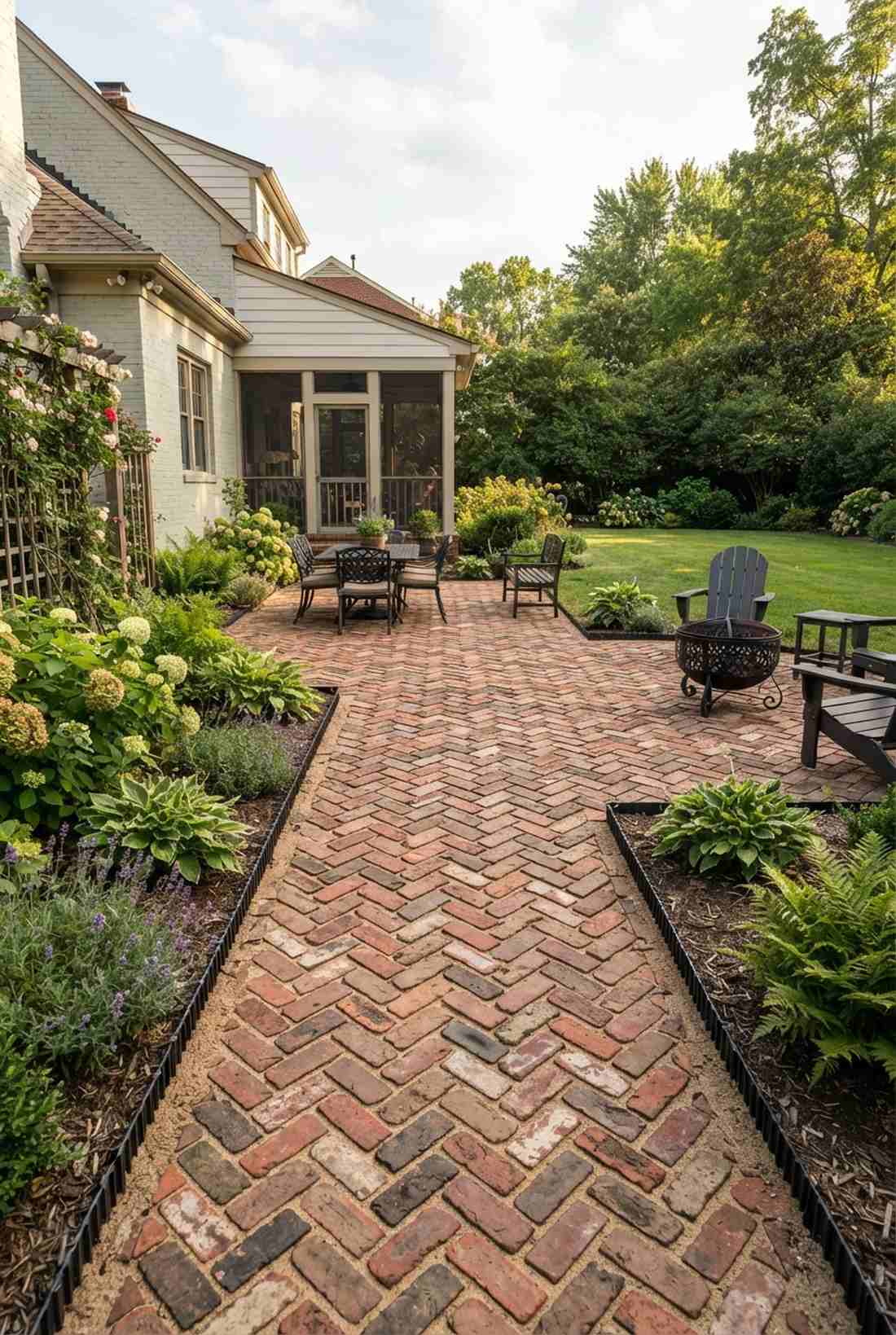 reclaimed brick in herringbone pattern
